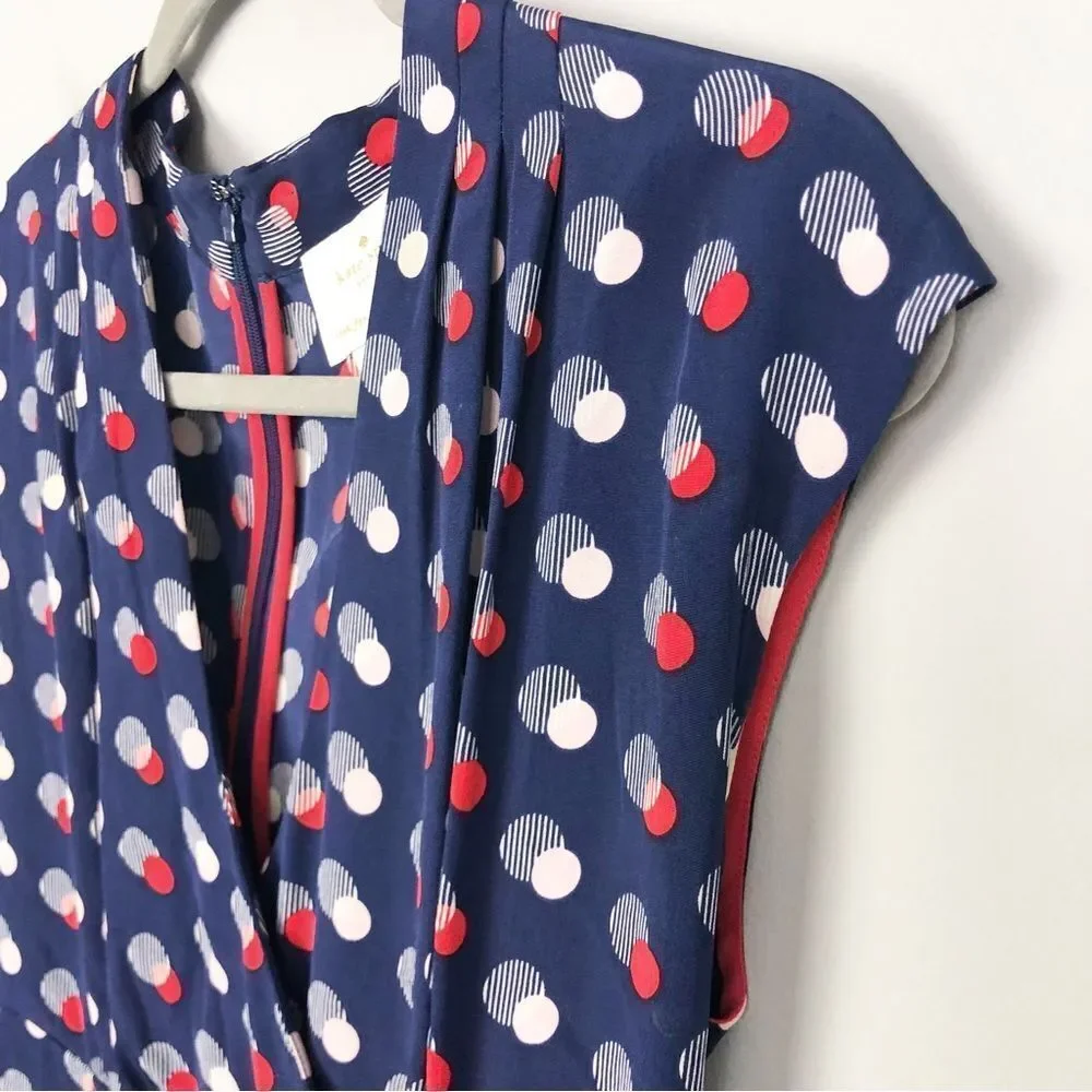KATE SPADE | Villa Polka Dot Faux Wrap Silk Dress Blue Red Women’s Size 8